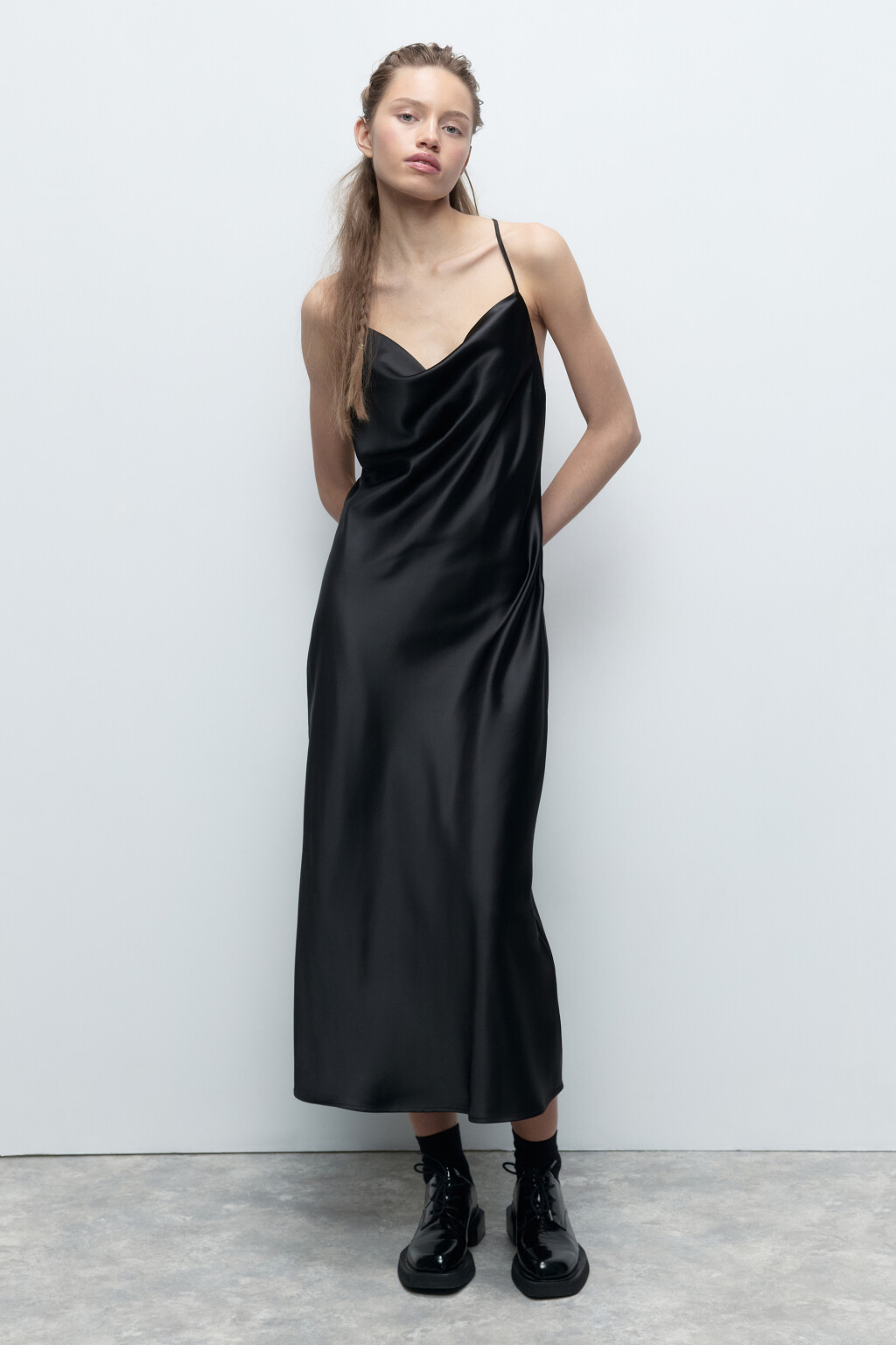Платье-комбинация MAYA миди атласное - цвет черный - 5