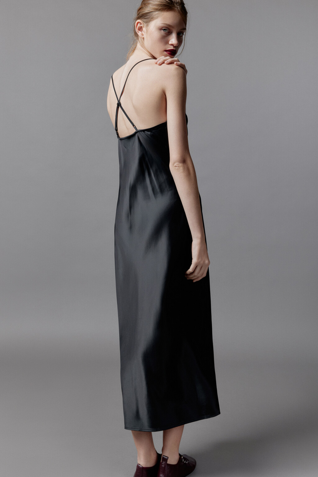 Платье-комбинация MAYA миди атласное - цвет черный - 1