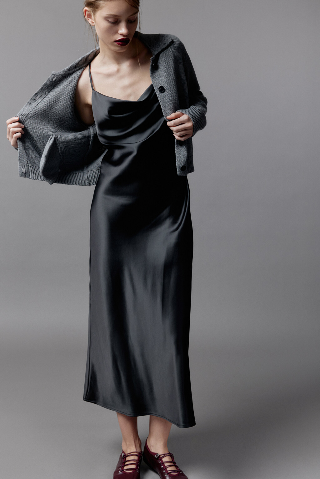 Платье-комбинация MAYA миди атласное - цвет черный - 2