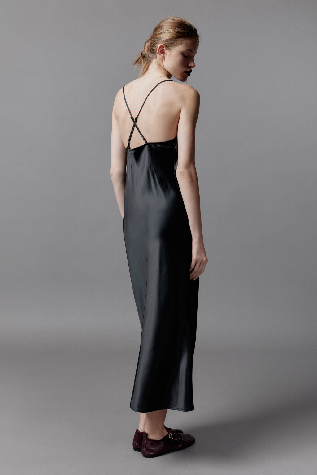 Платье-комбинация MAYA миди атласное - цвет черный - 5