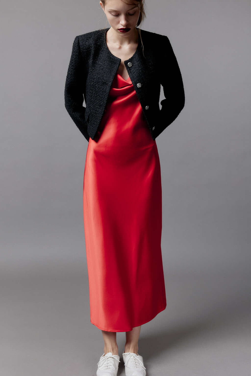 Платье-комбинация MAYA миди атласное - цвет красный - 3