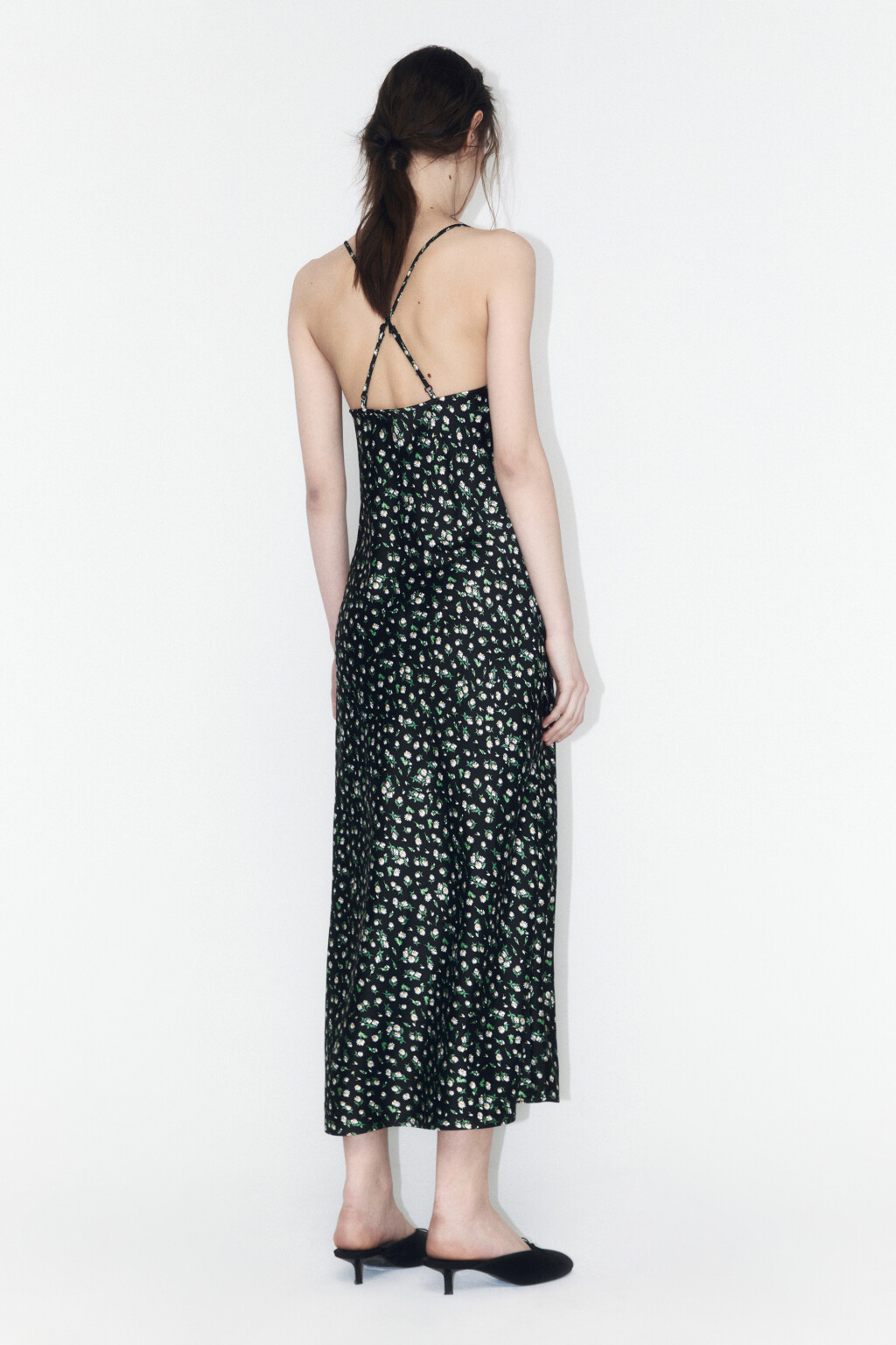 Платье-комбинация миди с цветочным принтом - цвет черный - 3