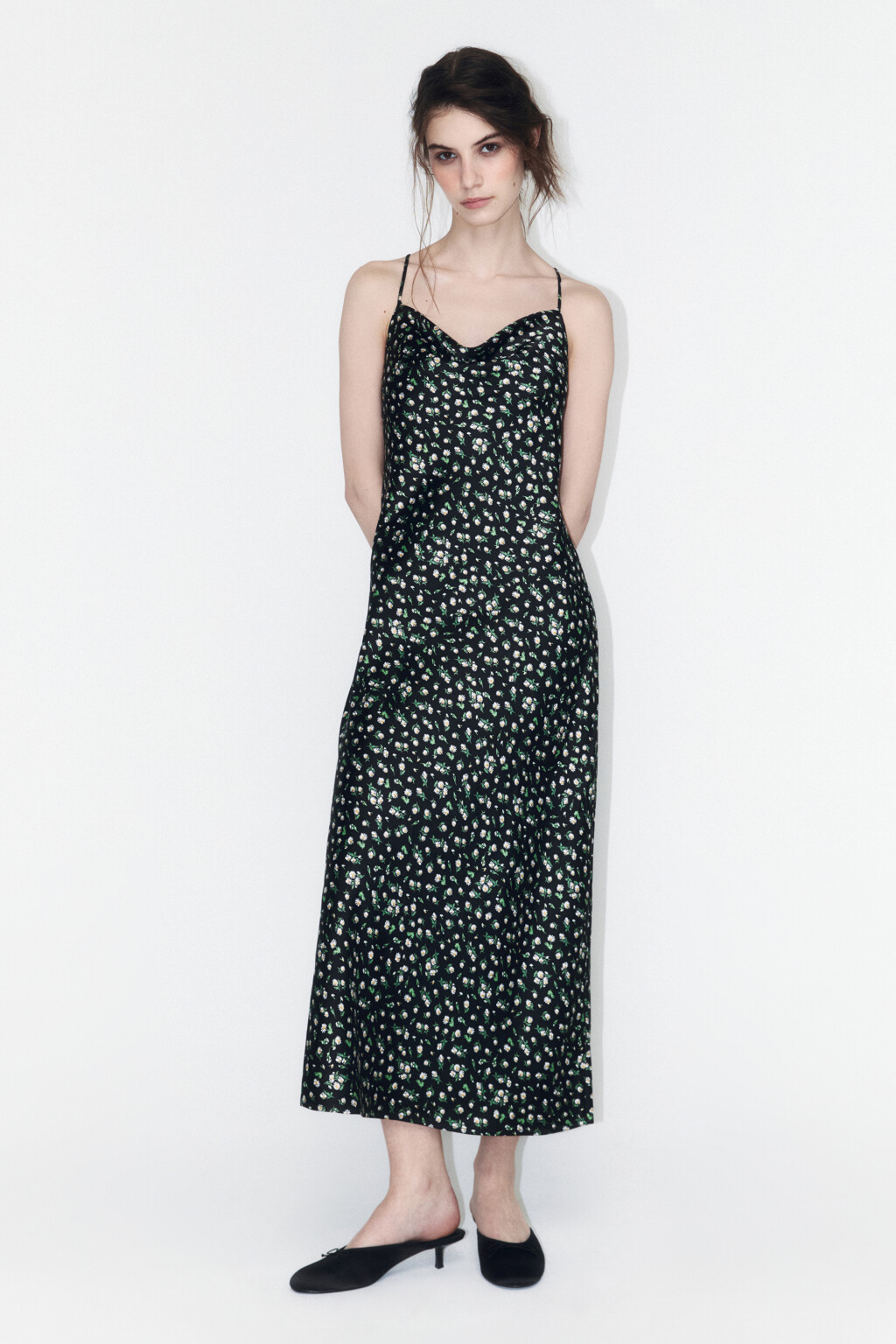 Платье-комбинация миди с цветочным принтом - цвет черный - 4