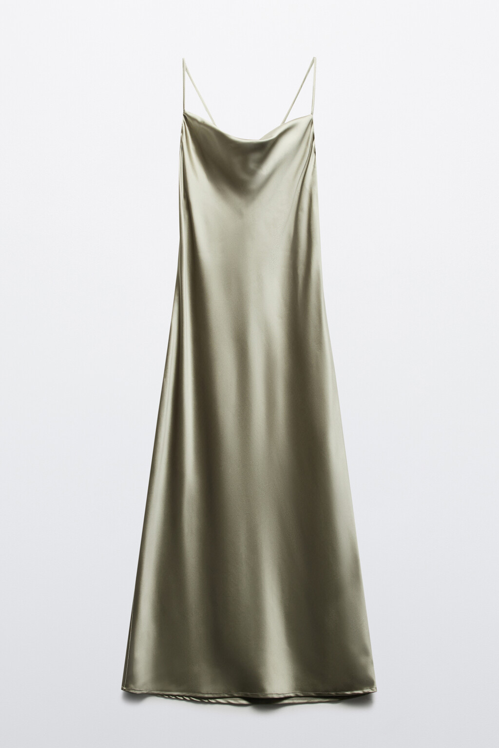 Платье-комбинация миди атласное - цвет зеленый - 8