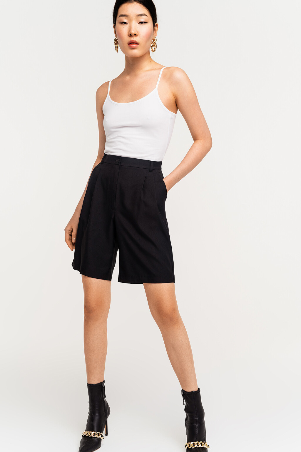 Топ базовый хлопковый на тонких бретелях - цвет белый - 1