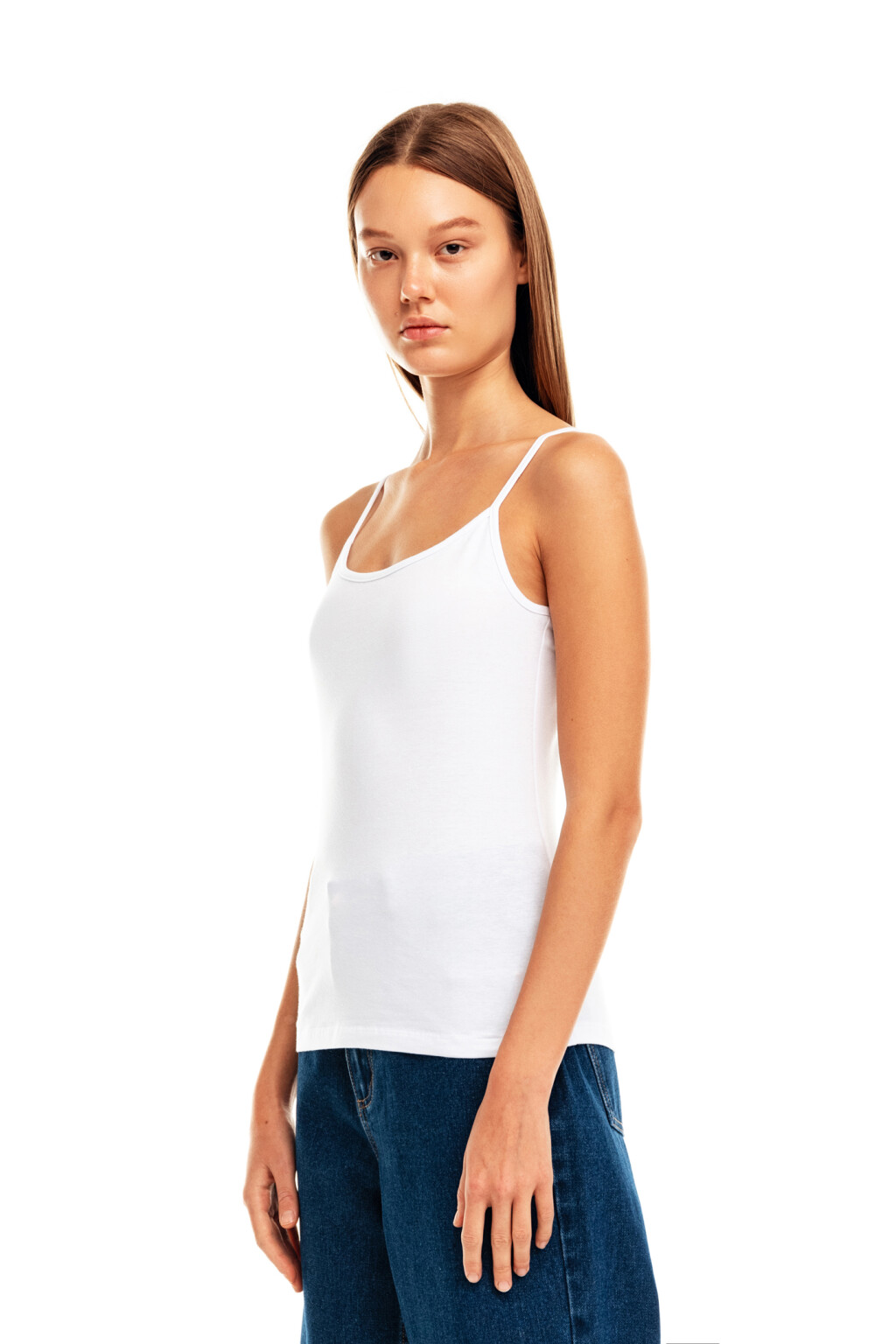 Топ хлопковый на тонких бретелях - цвет белый - 3