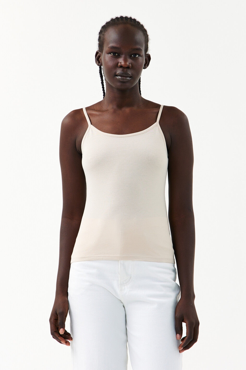 Топ-майка на тонких бретелях - цвет бежевый - 1