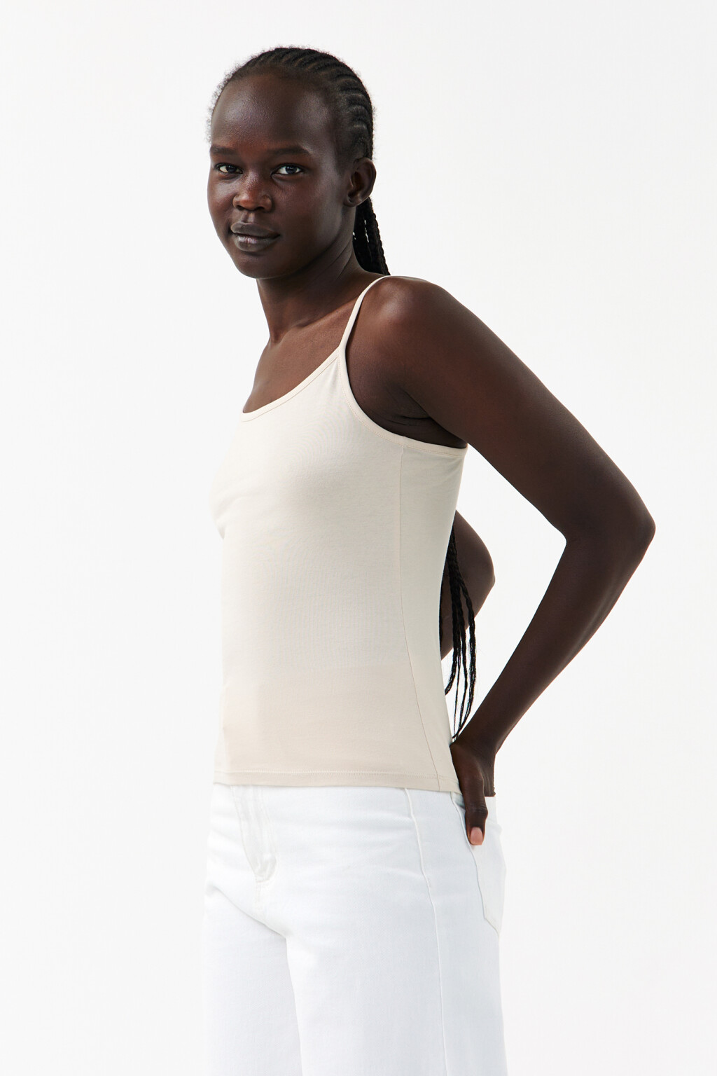 Топ-майка на тонких бретелях - цвет бежевый - 3