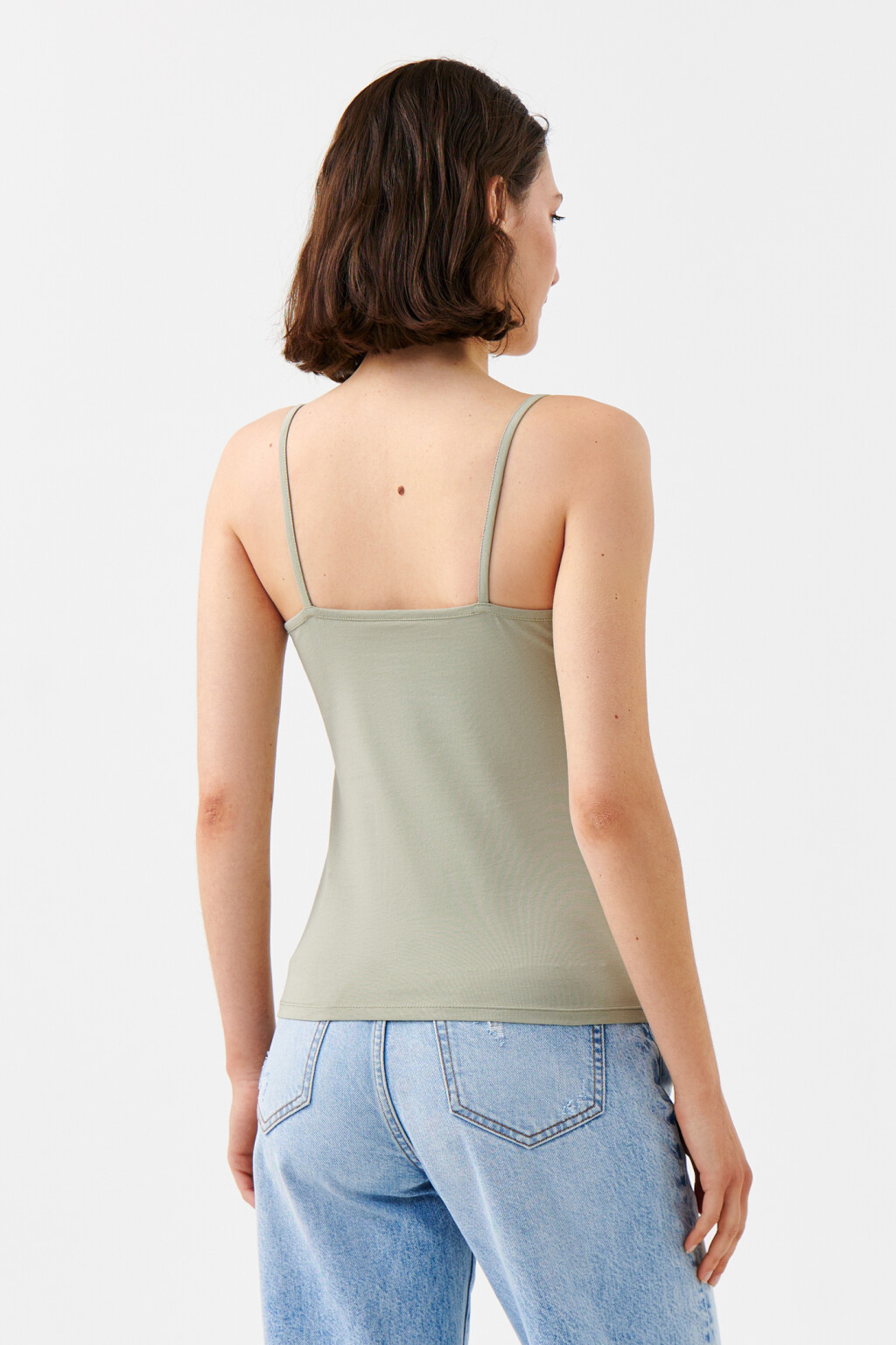 Топ-майка MEGAN базовый на тонких бретелях - цвет зеленый - 3