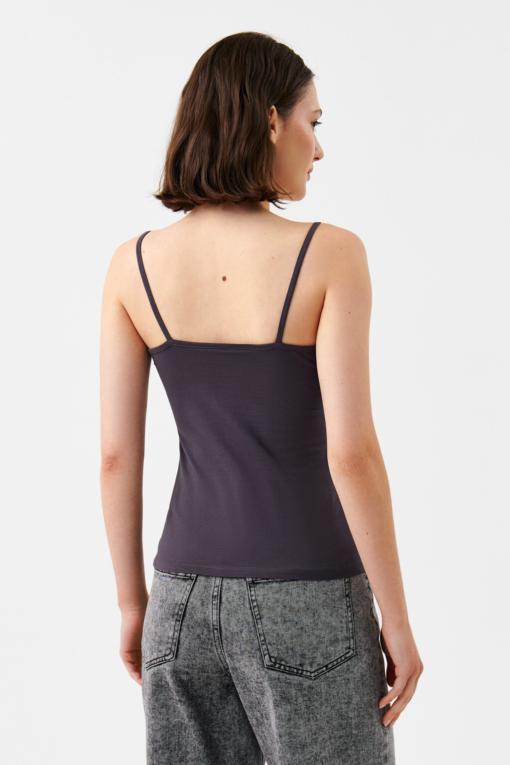 Топ-майка MEGAN базовый на тонких бретелях - цвет серый - 3