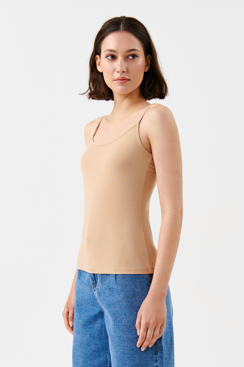 Топ-майка MEGAN базовый на тонких бретелях - цвет бежевый - 2