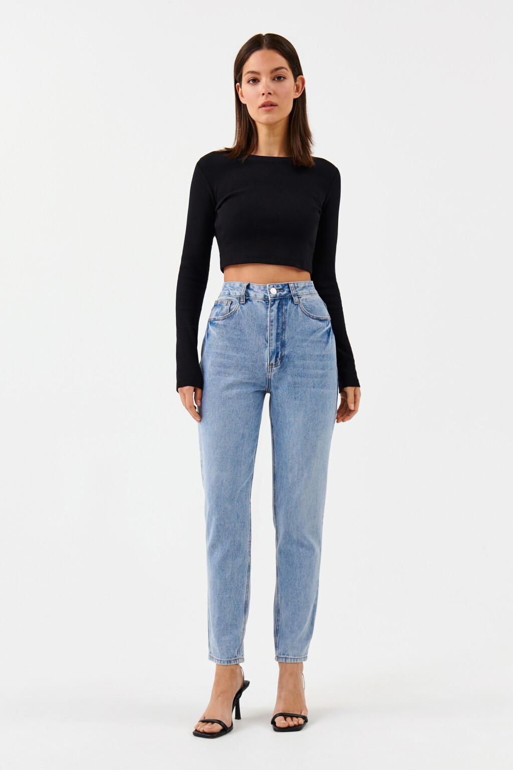 Джинсы mom-slim с высокой посадкой - цвет голубой - 4