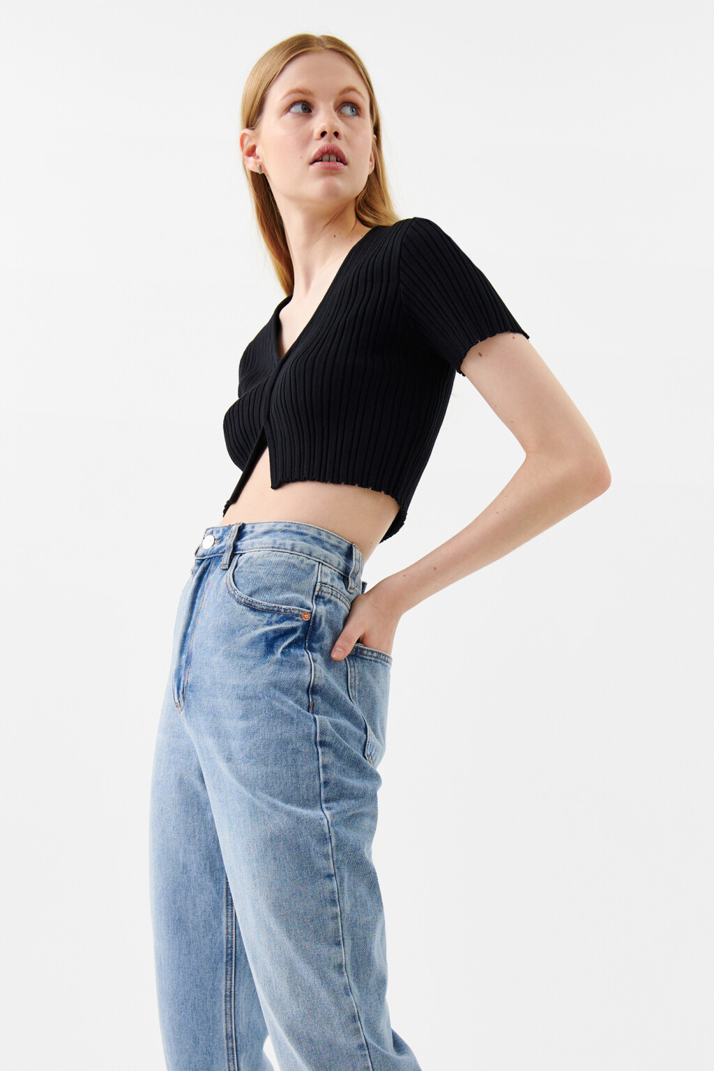 Джинсы mom-slim с высокой посадкой - цвет голубой - 7