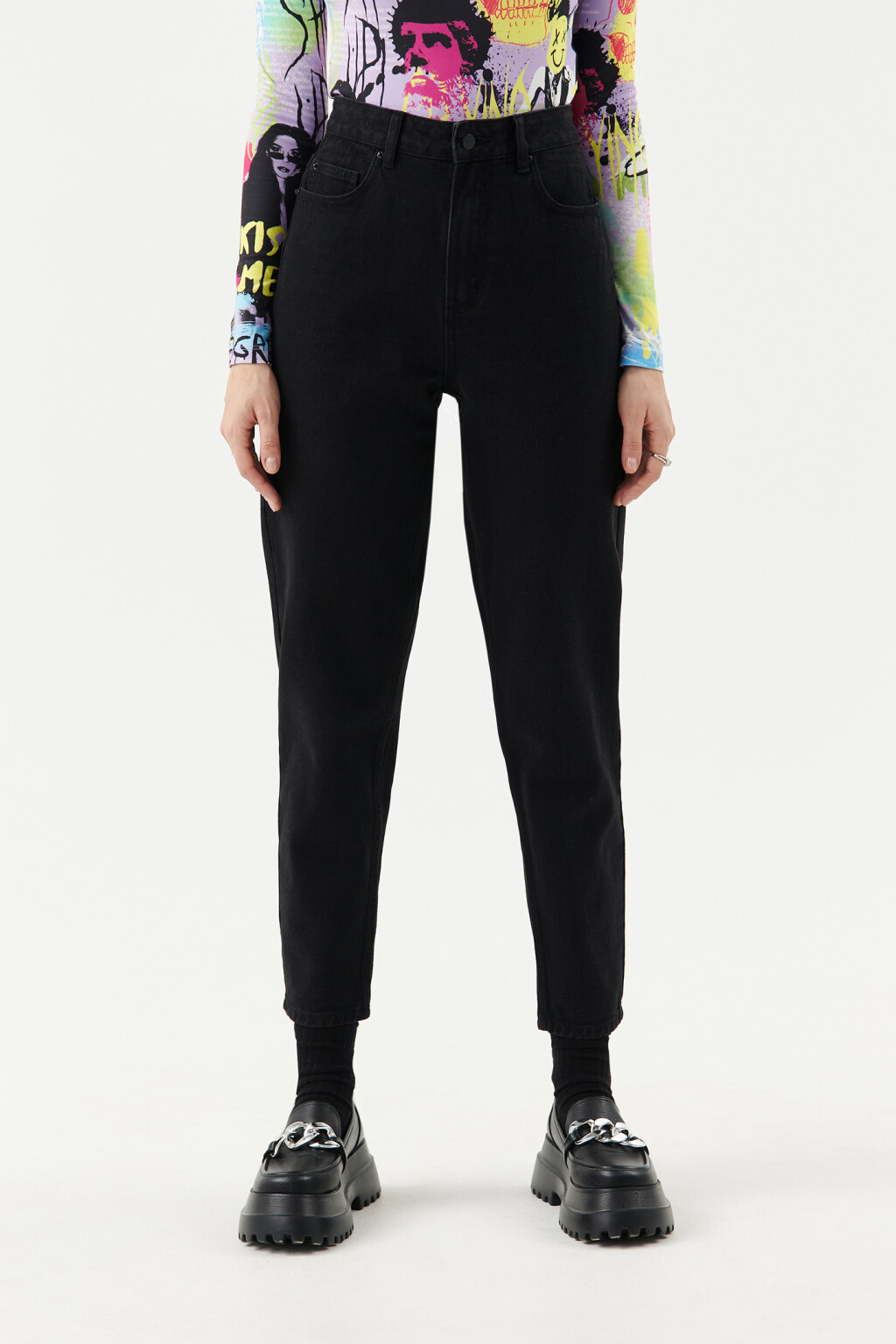 Джинсы базовые mom-fit - цвет черный - 1