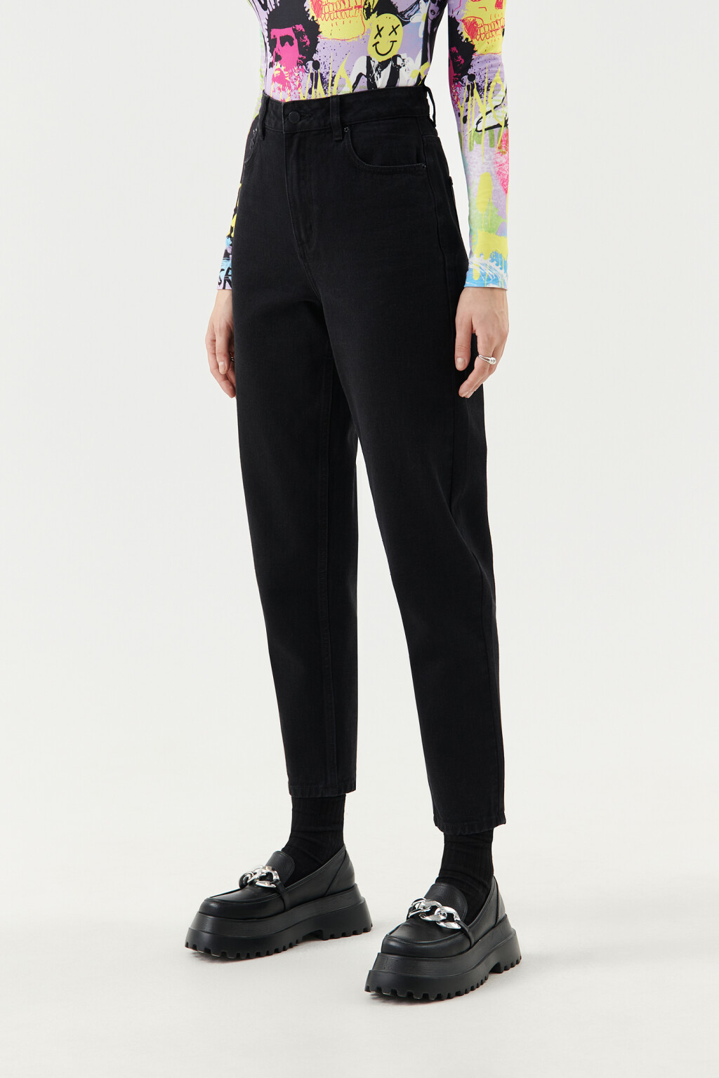 Джинсы базовые mom-fit - цвет черный - 3