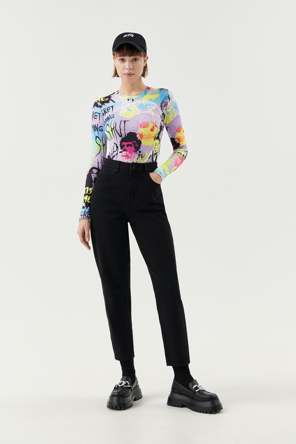 Джинсы базовые mom-fit - цвет черный - 4