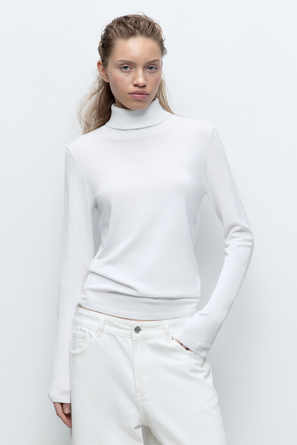 Водолазка MONIKA вискозная тонкой вязки - цвет молочный - 3