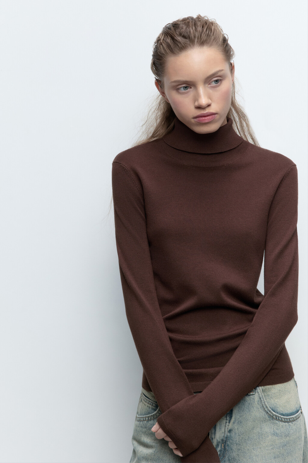 Водолазка MONIKA вискозная тонкой вязки - цвет коричневый - 1