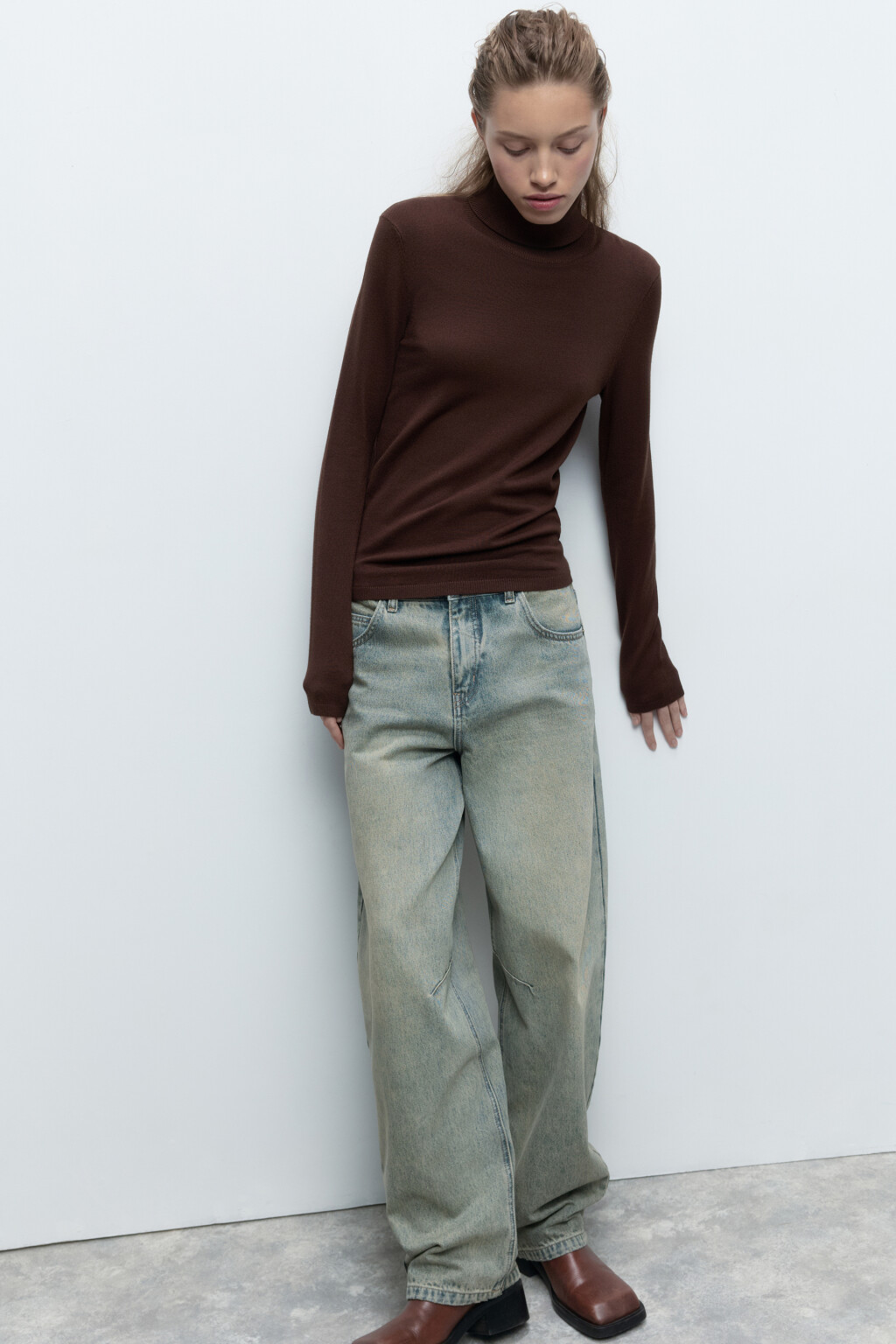 Водолазка MONIKA вискозная тонкой вязки - цвет коричневый - 2