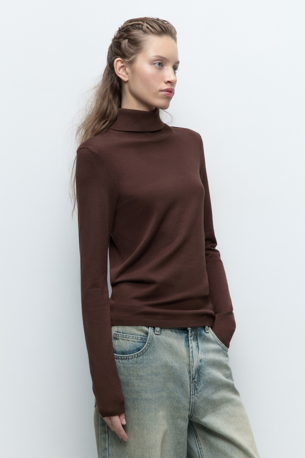 Водолазка MONIKA вискозная тонкой вязки - цвет коричневый - 4
