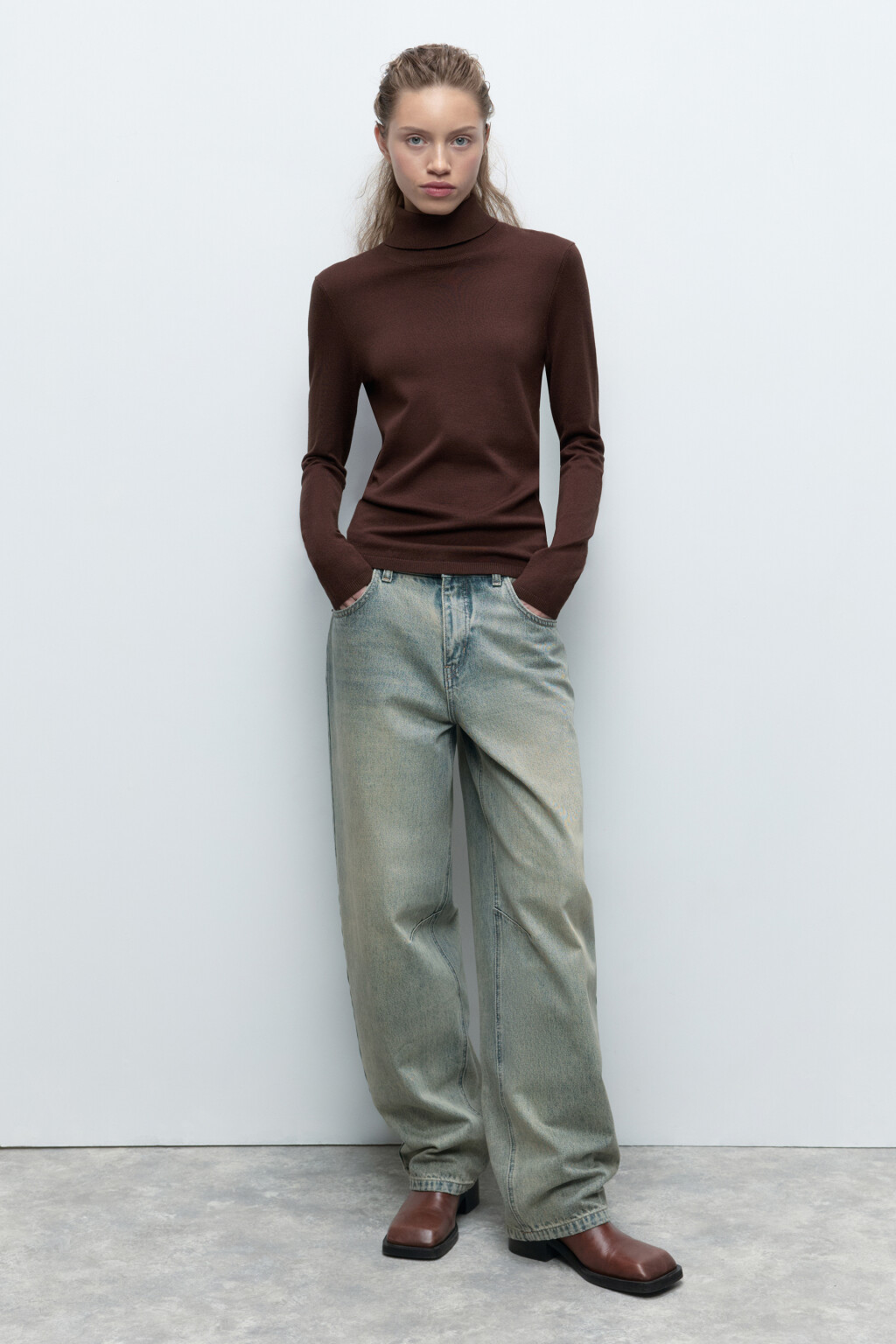 Водолазка MONIKA вискозная тонкой вязки - цвет коричневый - 6