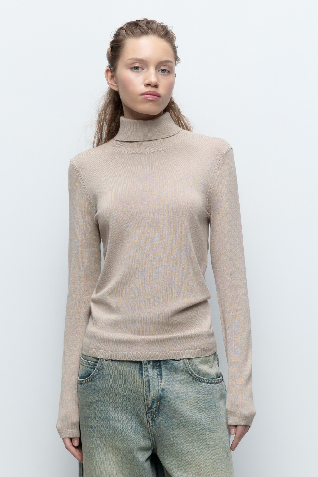 Водолазка MONIKA вискозная тонкой вязки - цвет бежевый - 2