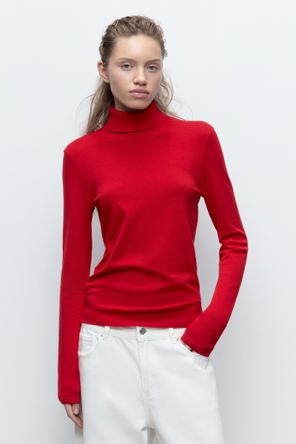 Водолазка MONIKA вискозная тонкой вязки - цвет красный - 2