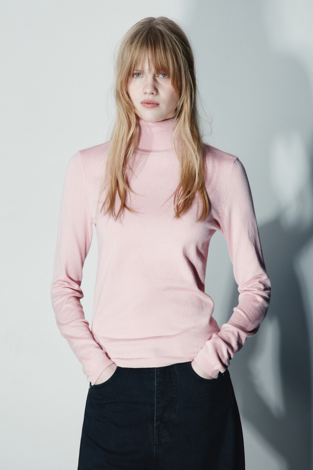 Водолазка вискозная вязаная - цвет розовый - 2