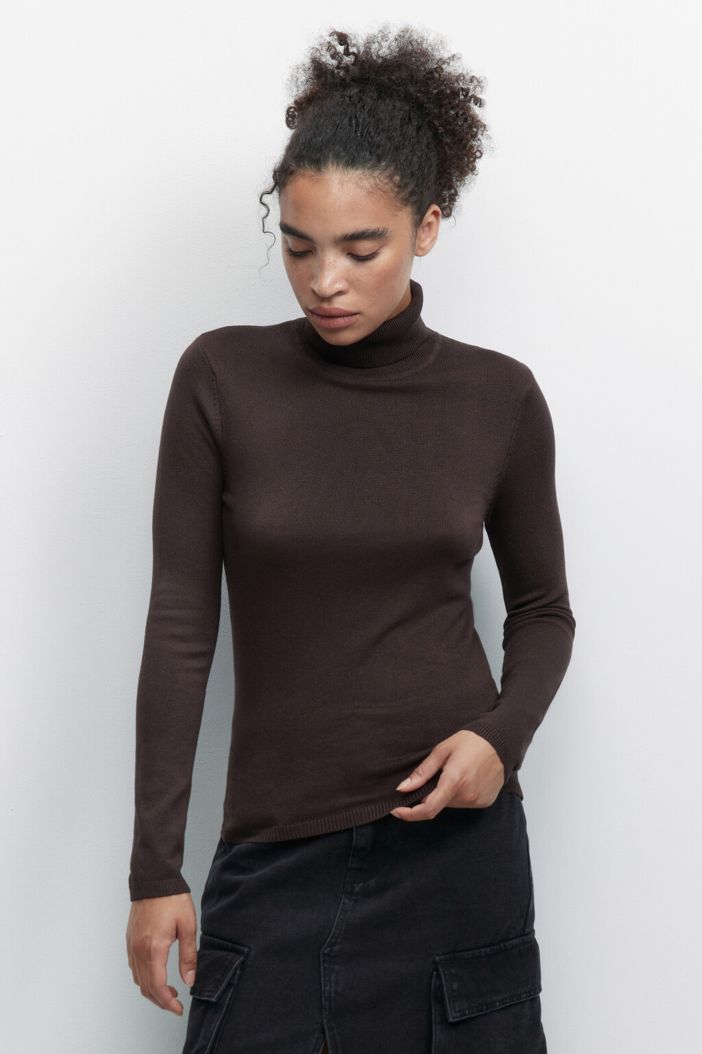 Водолазка MONIKA вискозная тонкой вязки - цвет коричневый - 1