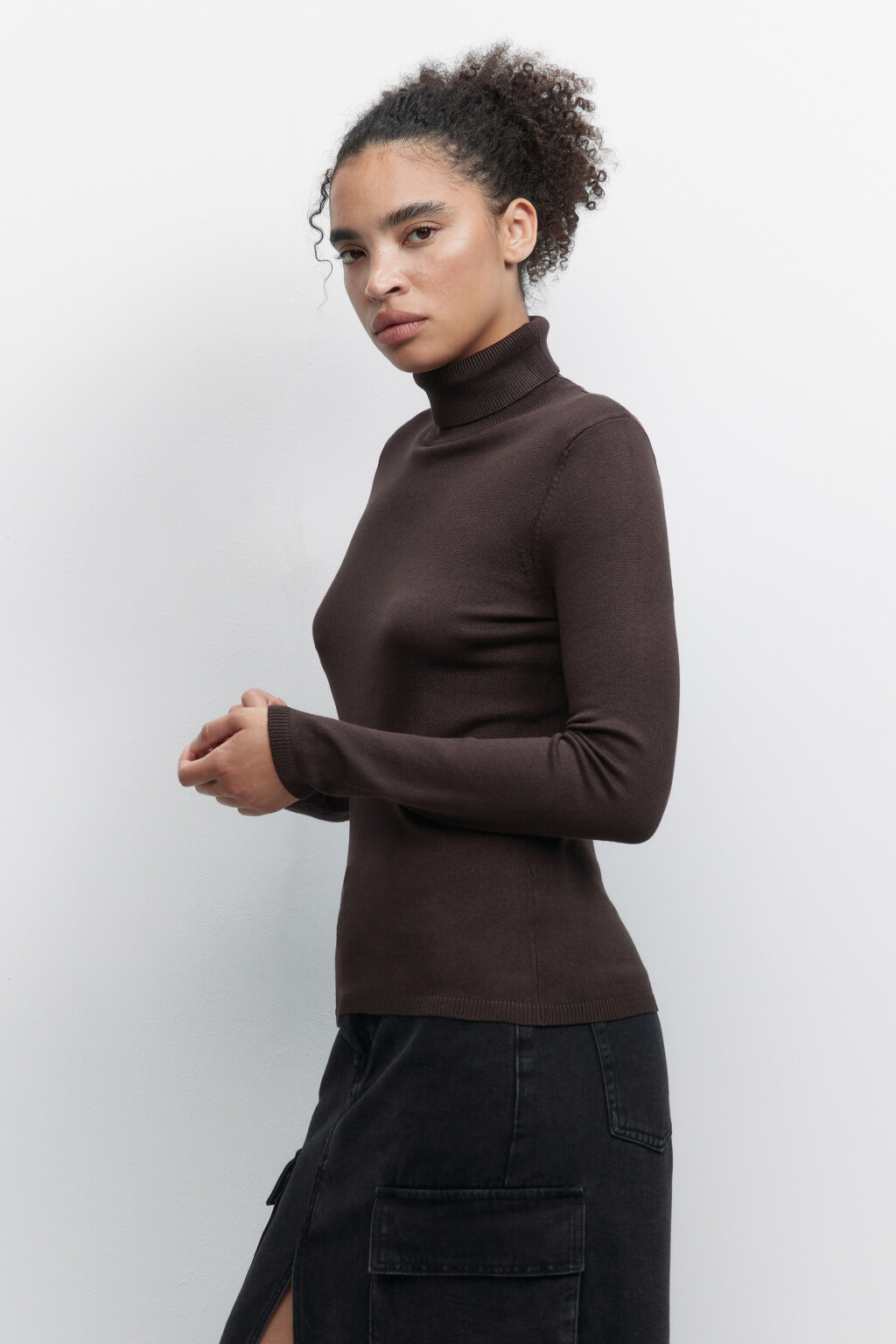 Водолазка MONIKA вискозная тонкой вязки - цвет коричневый - 2