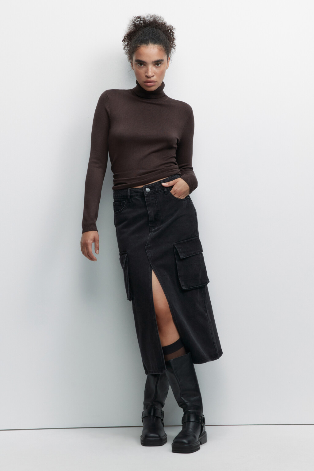 Водолазка MONIKA вискозная тонкой вязки - цвет коричневый - 4