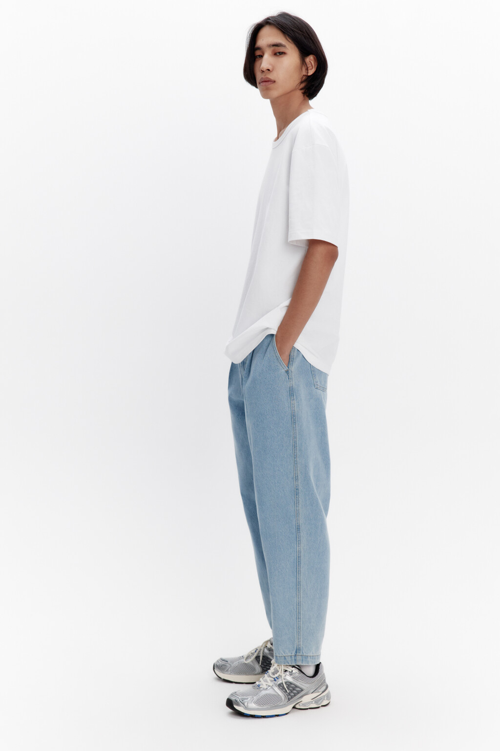 Джинсы-бананы широкие со складками на поясе - цвет голубой - 1