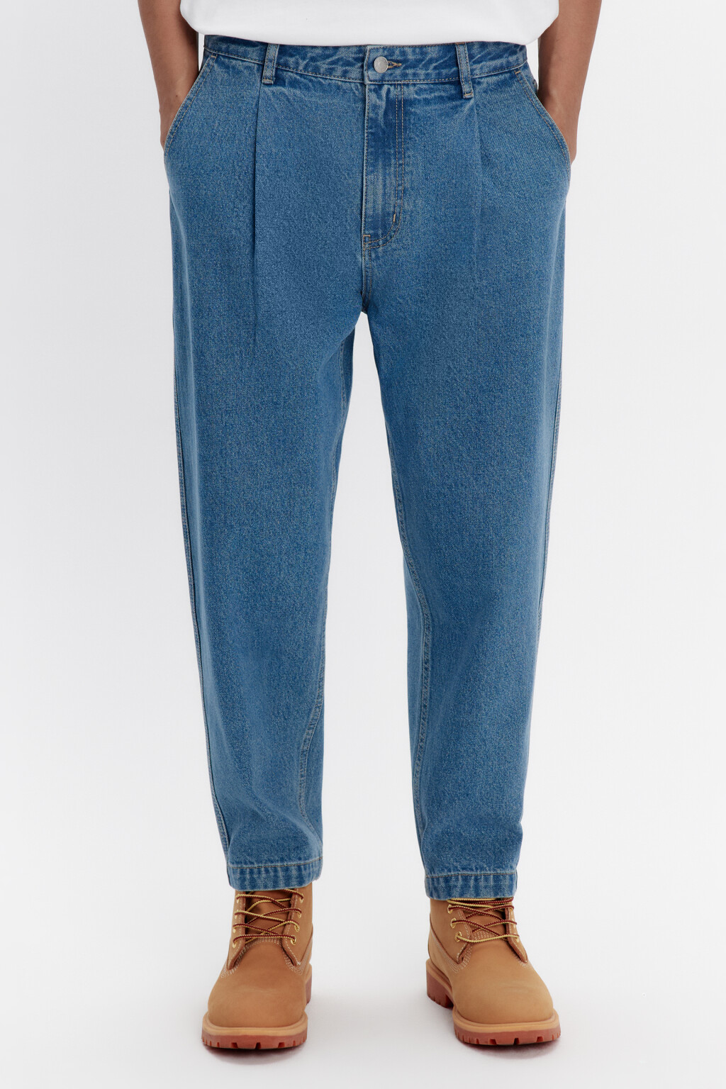 Джинсы-бананы широкие со складками на поясе - цвет голубой - 2