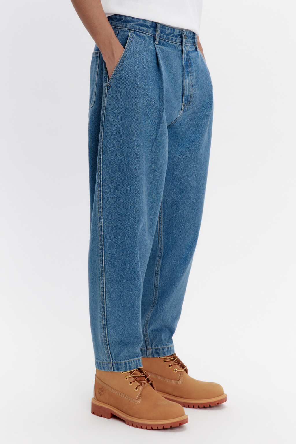 Джинсы-бананы широкие со складками на поясе - цвет голубой - 3