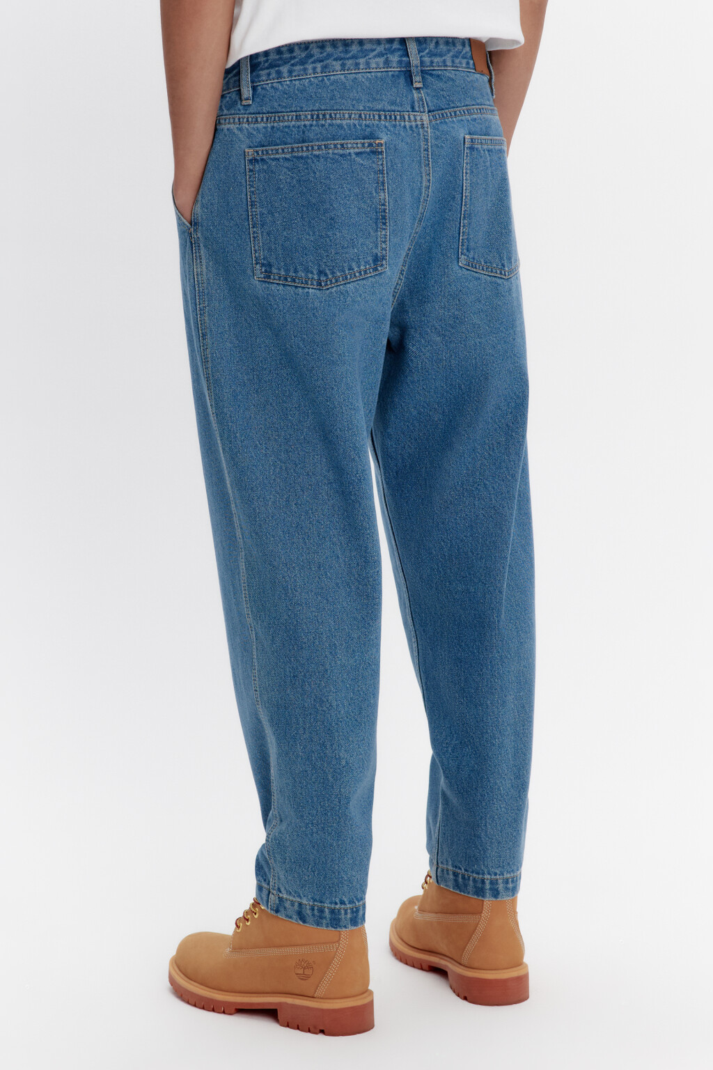 Джинсы-бананы широкие со складками на поясе - цвет голубой - 4