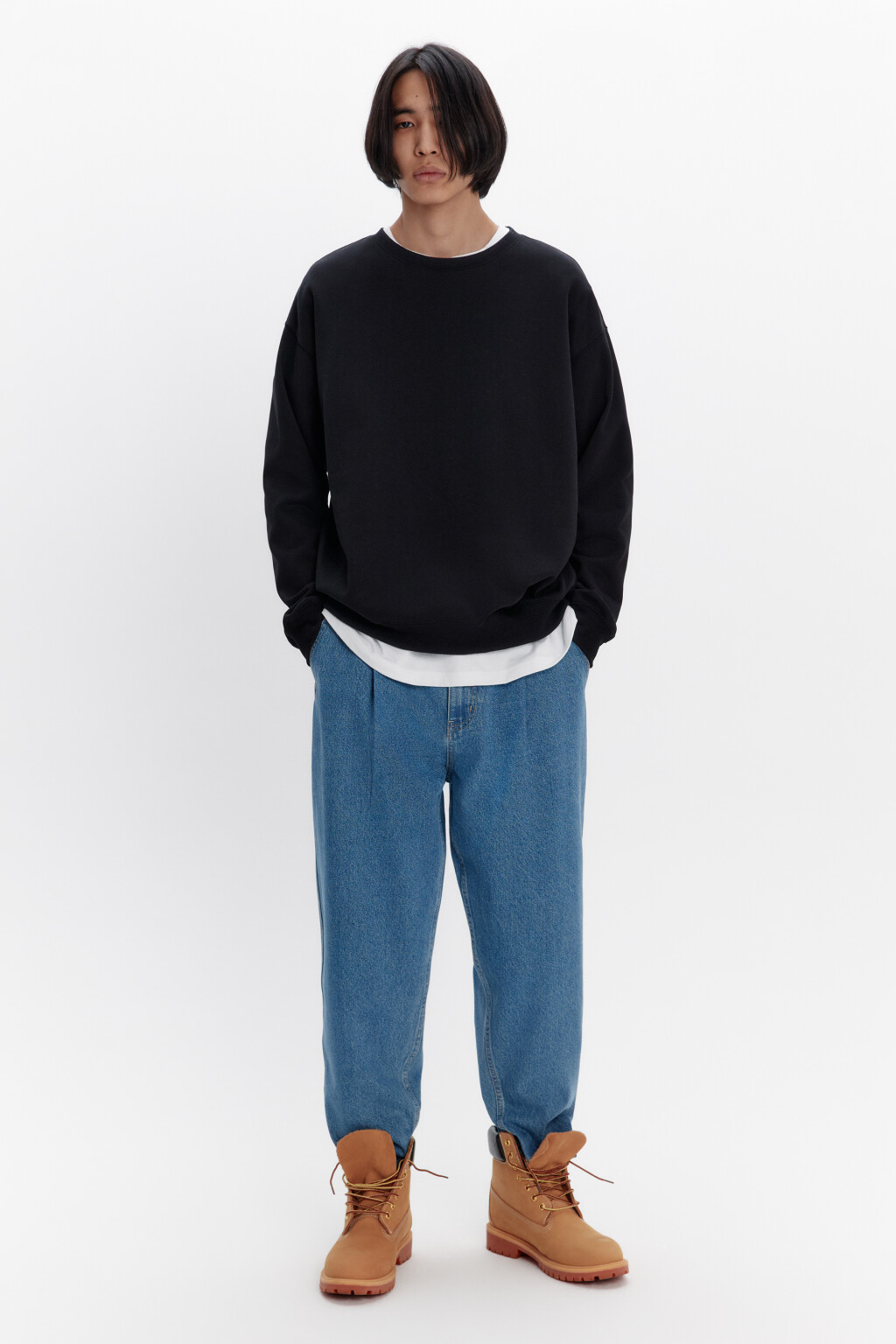 Джинсы-бананы широкие со складками на поясе - цвет голубой - 5