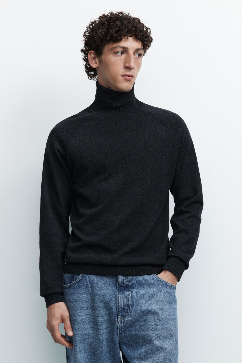 Водолазка вязаная хлопковая с воротником-стойкой - цвет серый - 2