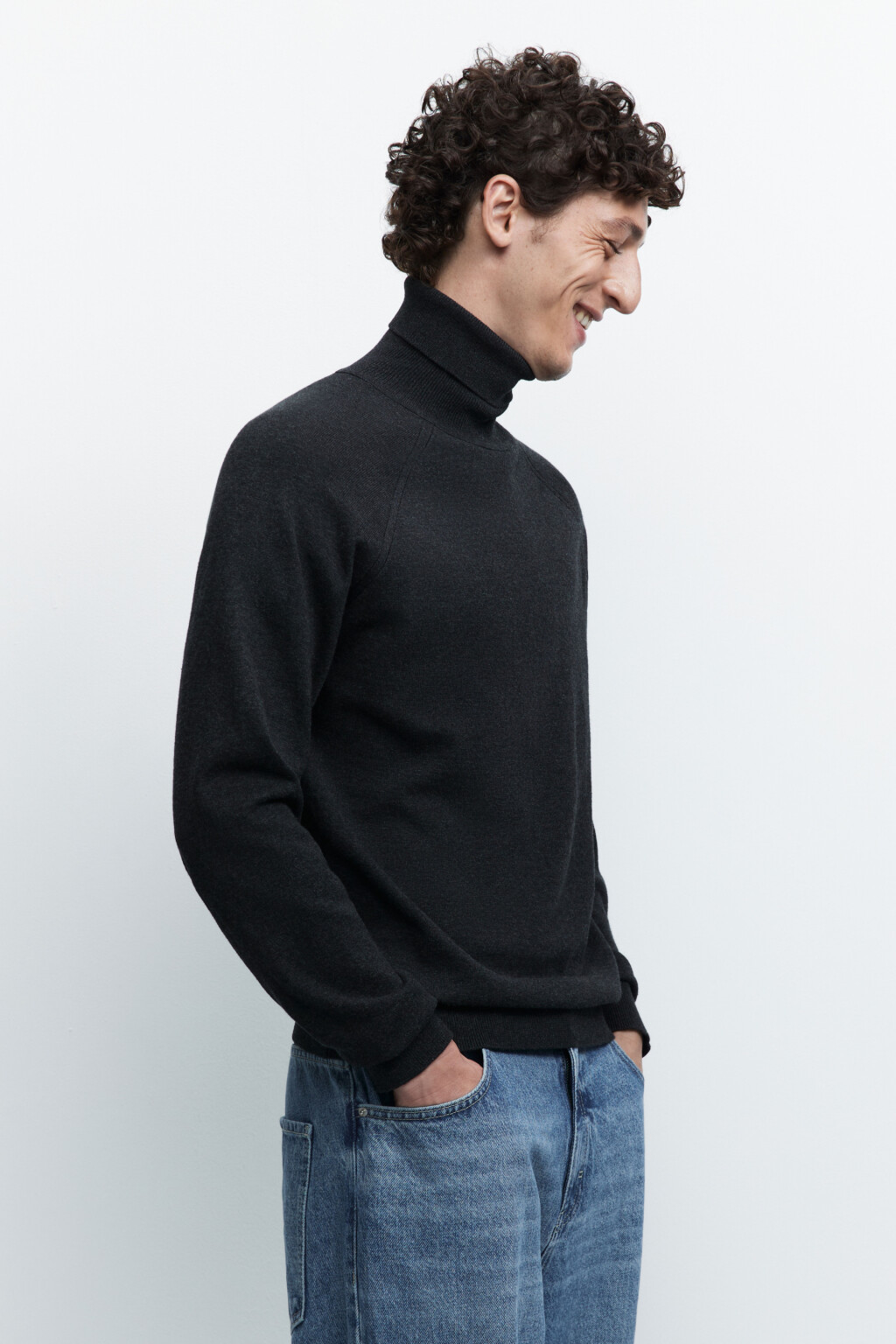 Водолазка вязаная хлопковая с воротником-стойкой - цвет серый - 3