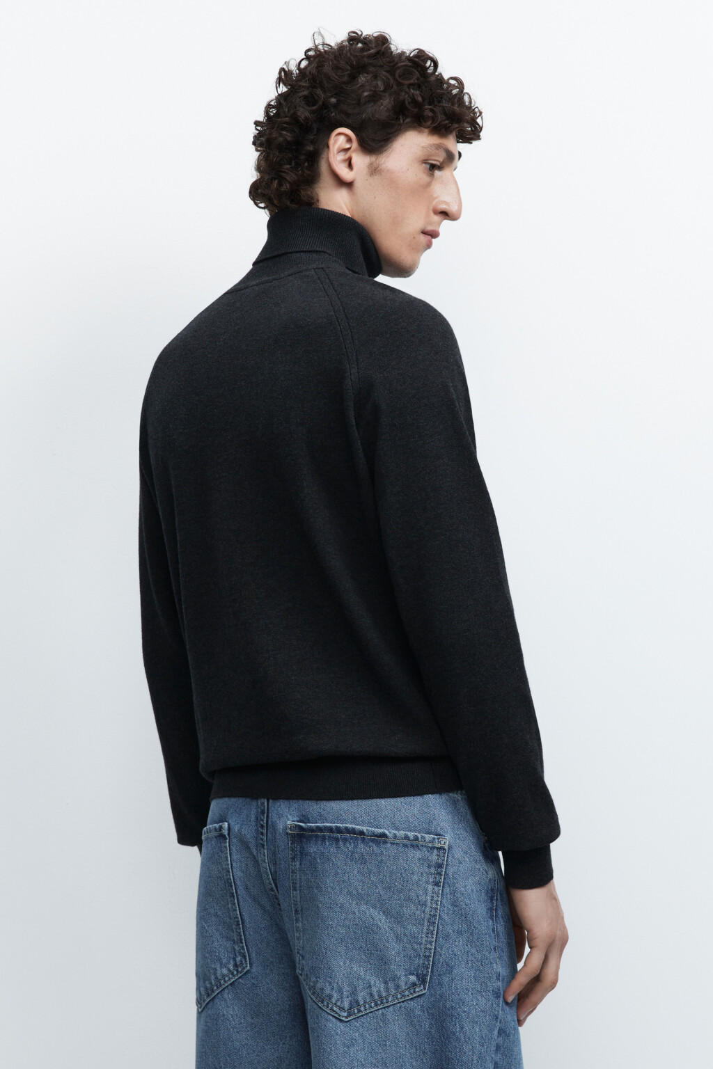 Водолазка вязаная хлопковая с воротником-стойкой - цвет серый - 4