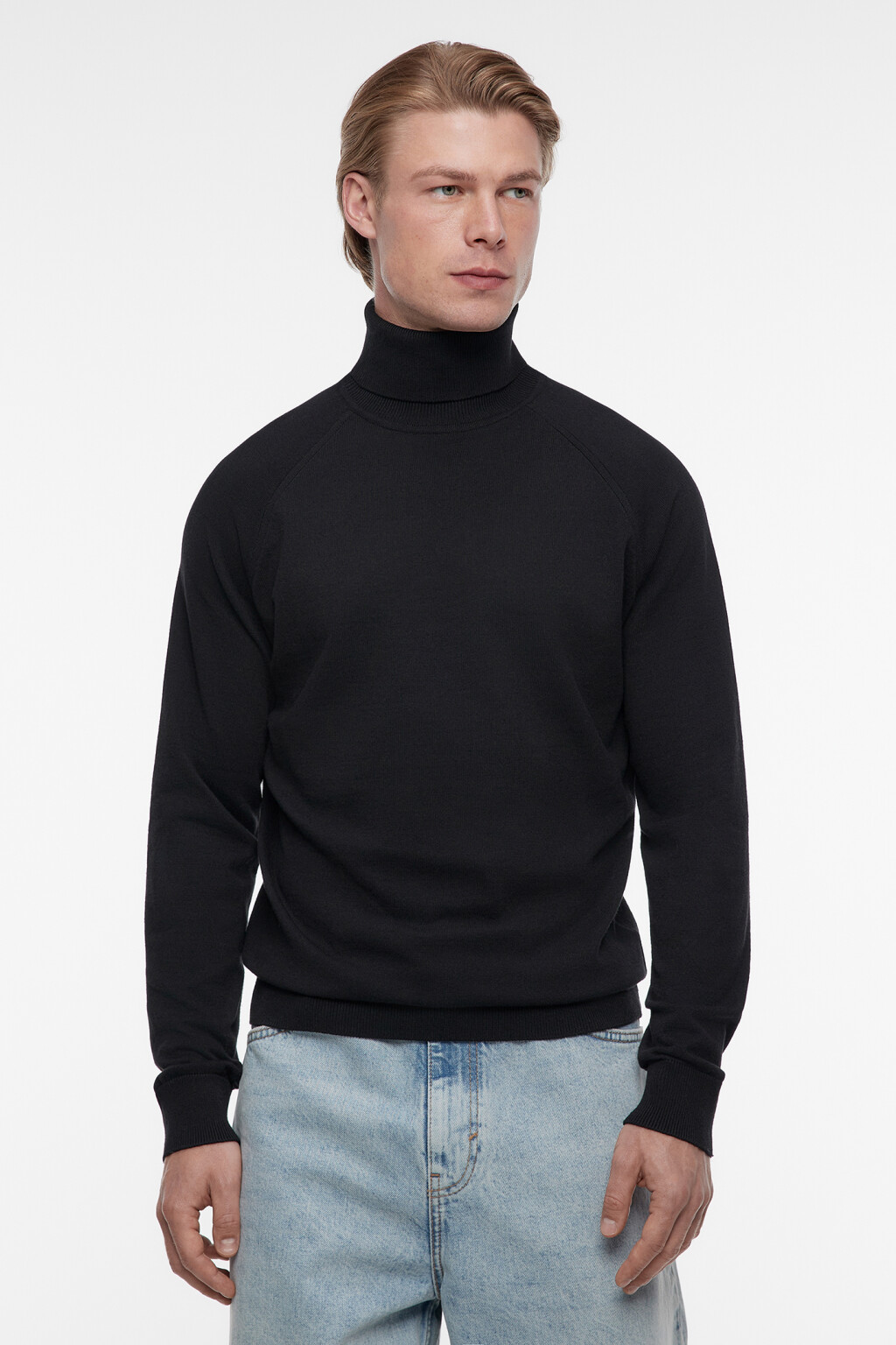 Водолазка вязаная хлопковая с воротником-стойкой - цвет черный - 3
