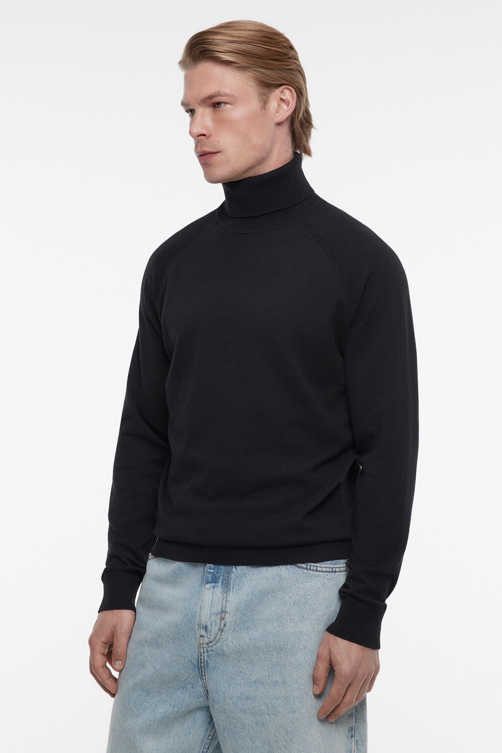Водолазка вязаная хлопковая с воротником-стойкой - цвет черный - 4