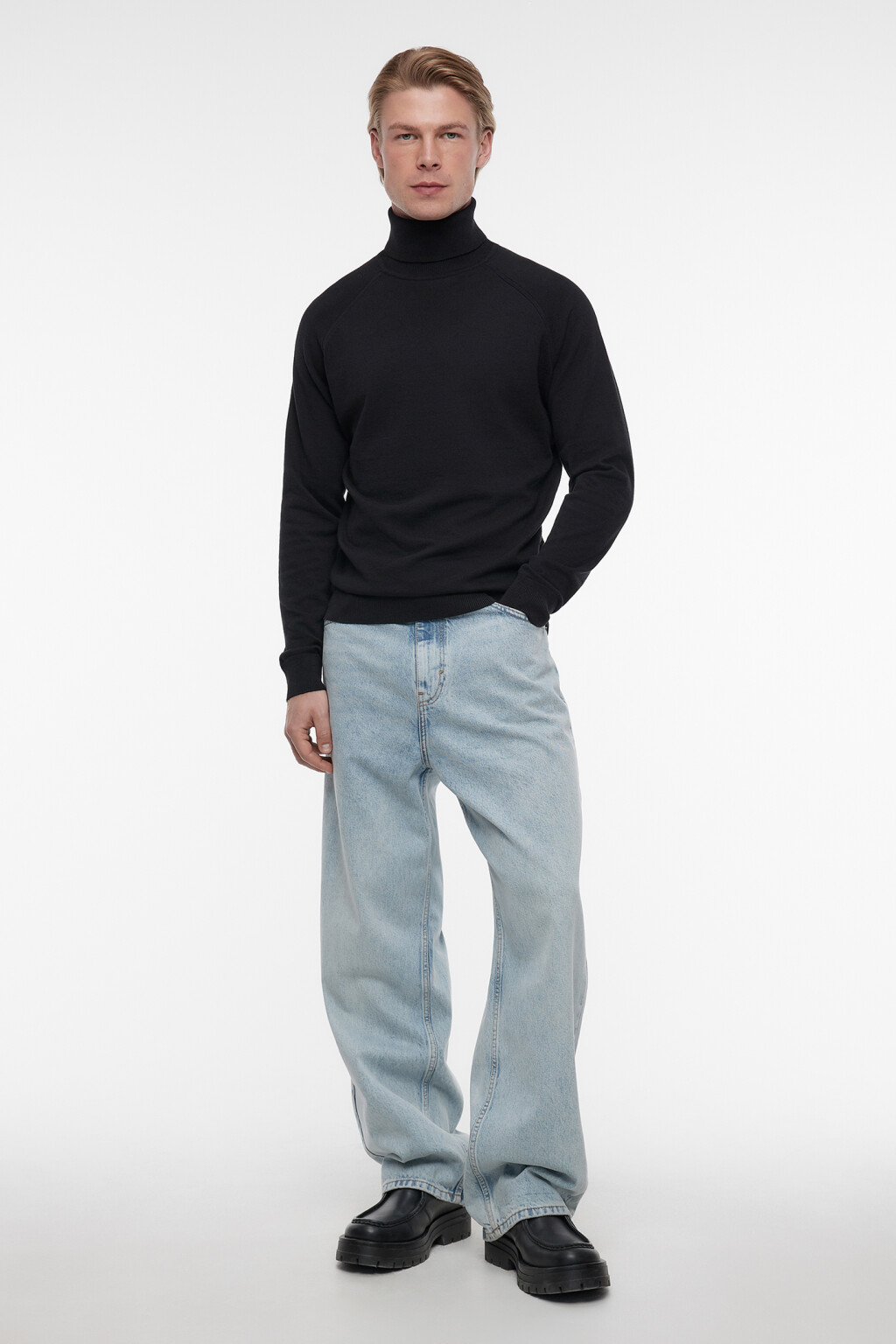 Водолазка вязаная хлопковая с воротником-стойкой - цвет черный - 1