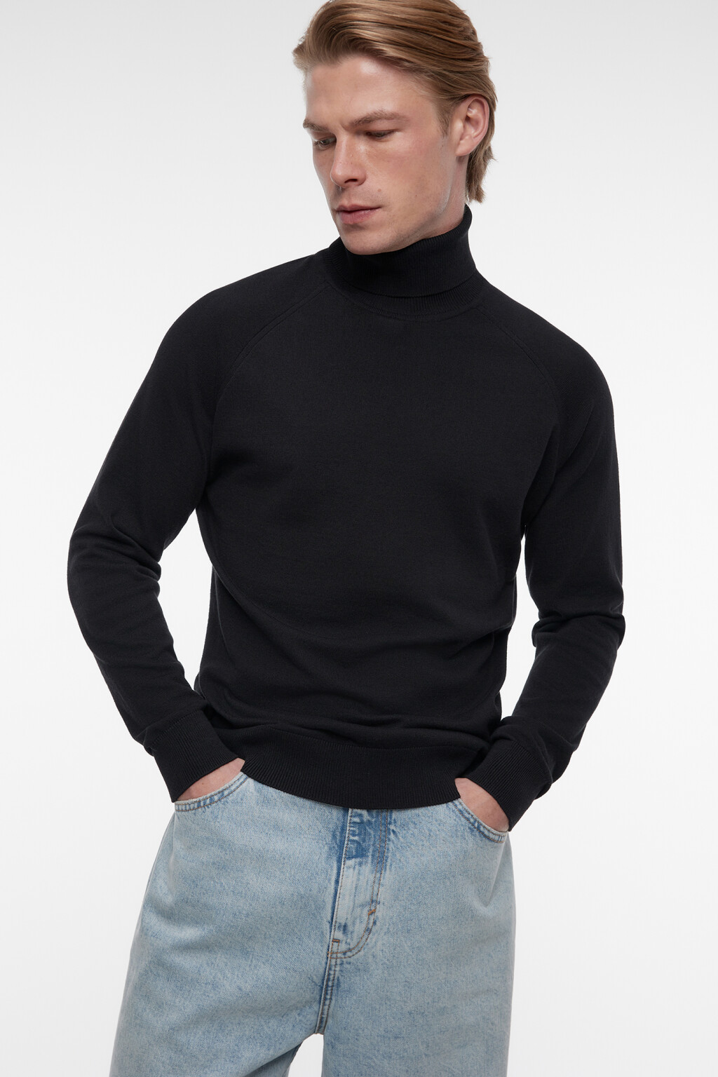 Водолазка вязаная хлопковая с воротником-стойкой - цвет черный - 2