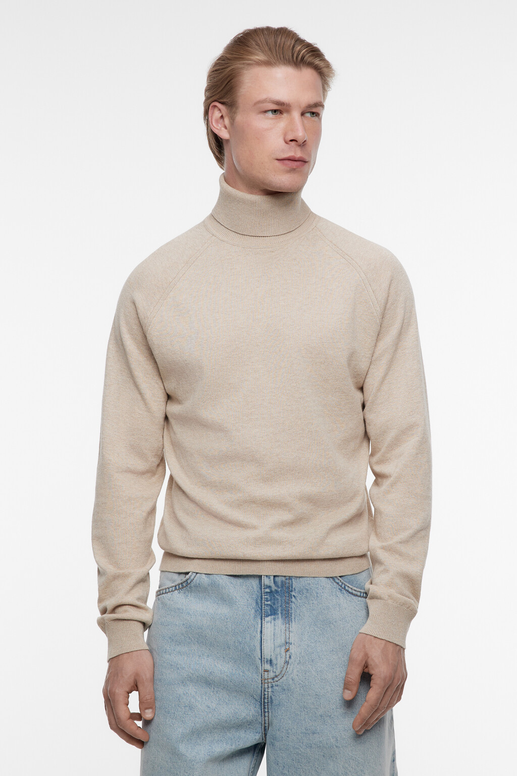 Водолазка вязаная хлопковая с воротником-стойкой - цвет бежевый - 3