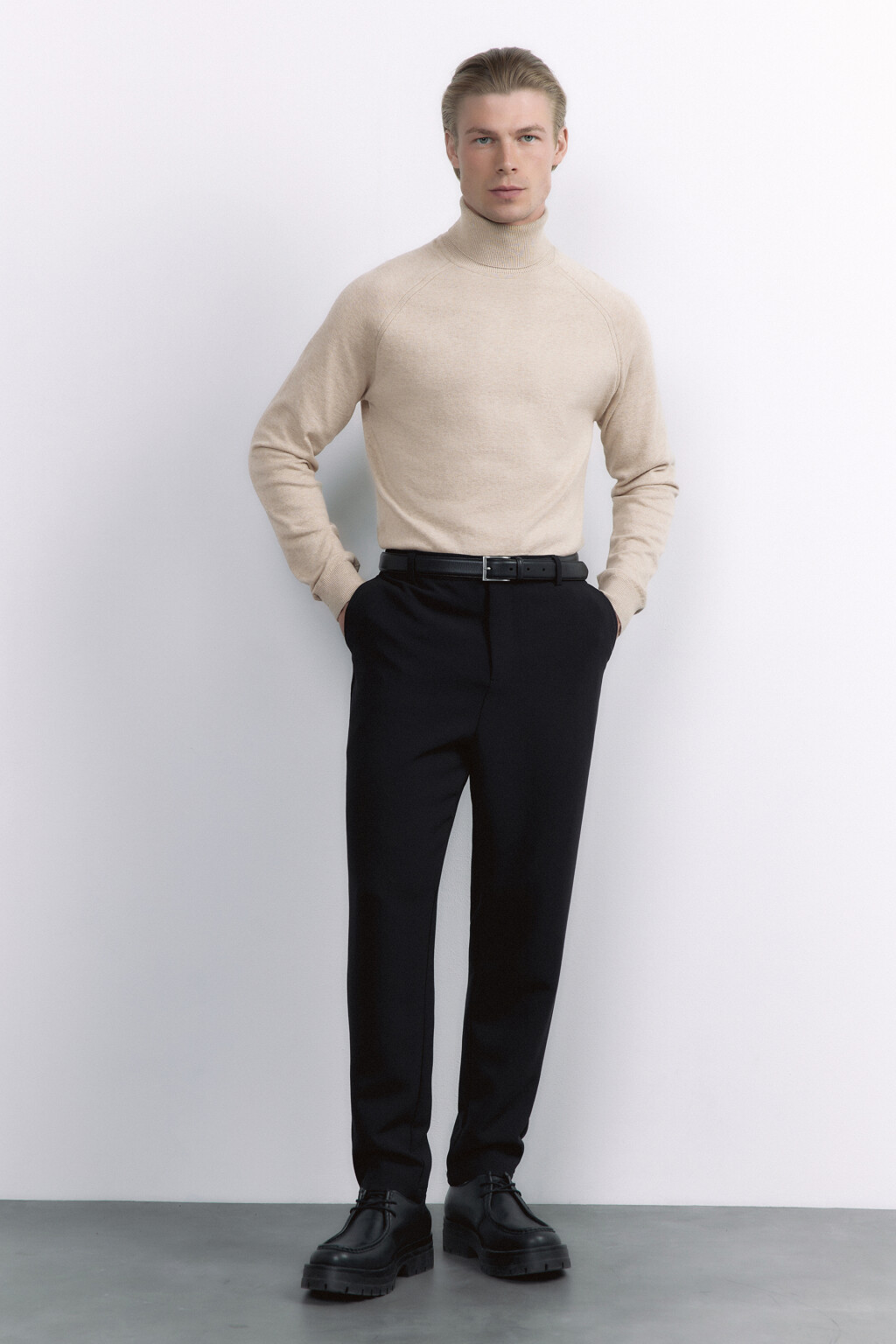 Водолазка вязаная хлопковая с воротником-стойкой - цвет бежевый - 10