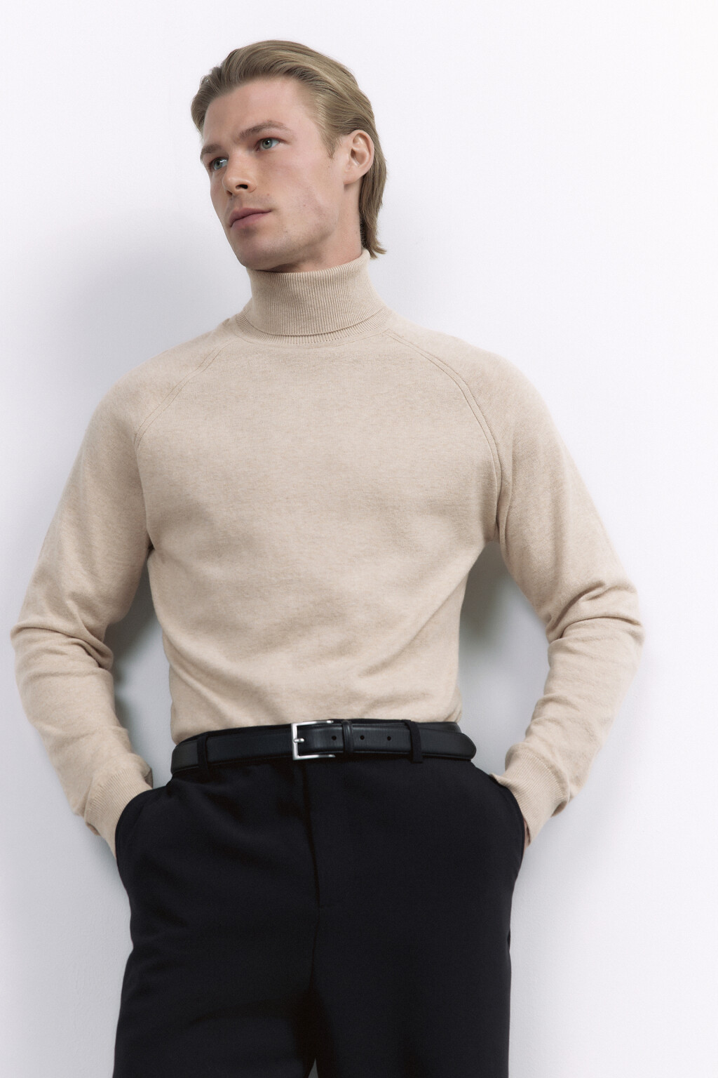 Водолазка вязаная хлопковая с воротником-стойкой - цвет бежевый - 8