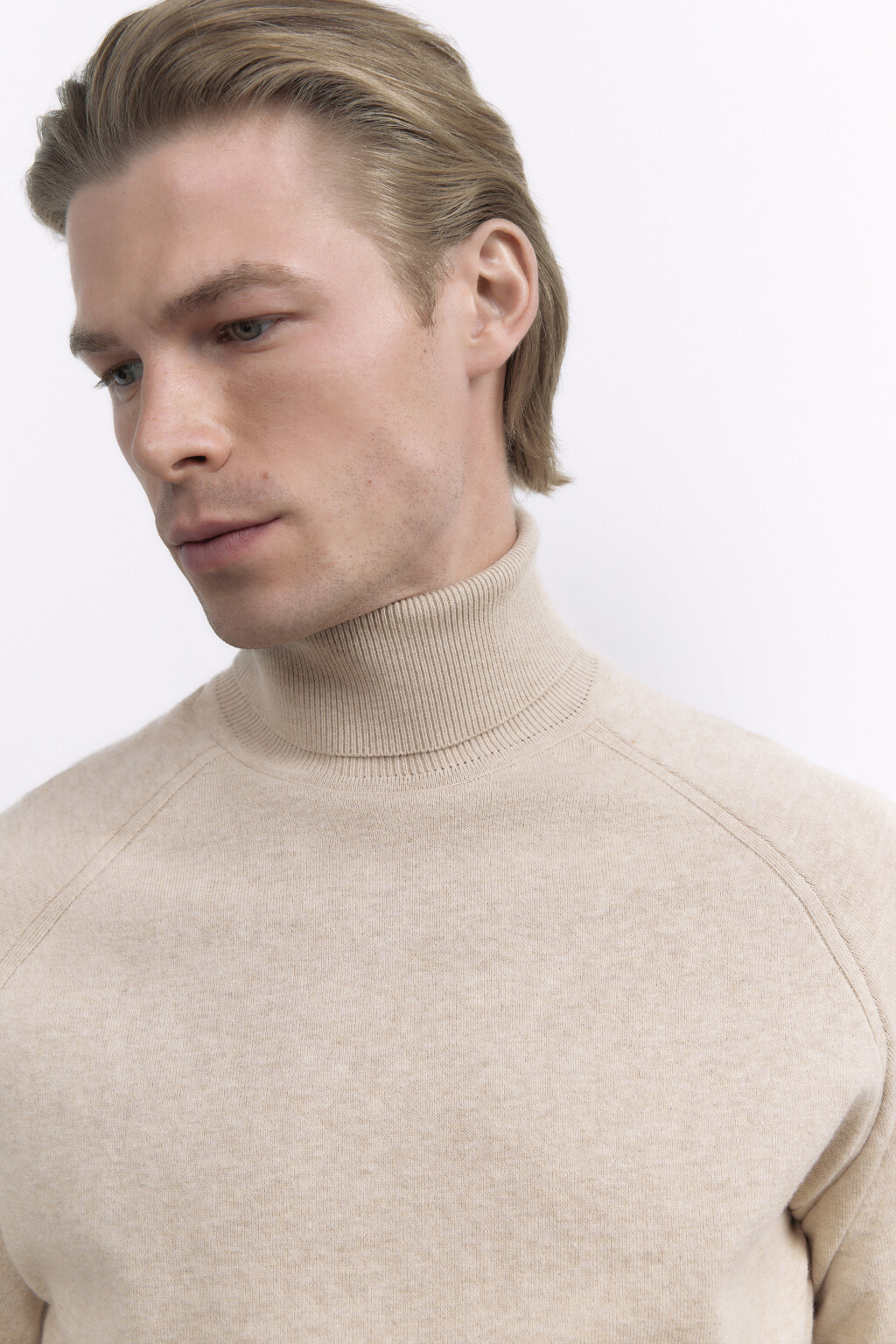 Водолазка вязаная хлопковая с воротником-стойкой - цвет бежевый - 9