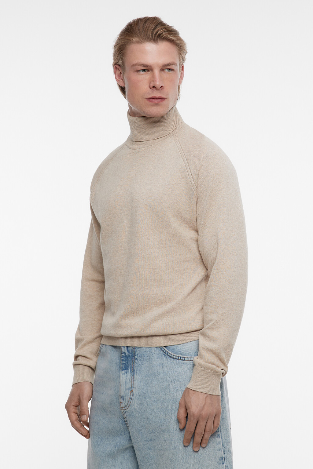 Водолазка вязаная хлопковая с воротником-стойкой - цвет бежевый - 4