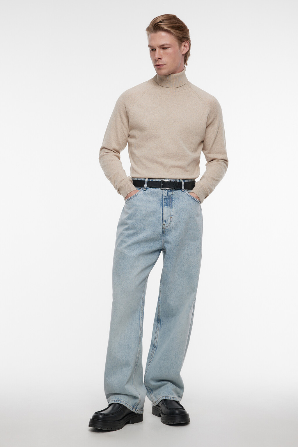 Водолазка вязаная хлопковая с воротником-стойкой - цвет бежевый - 1