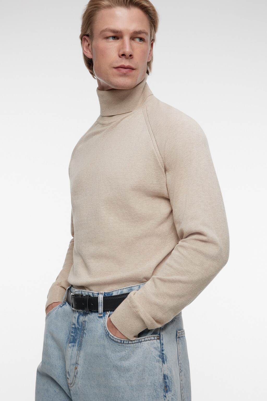 Водолазка вязаная хлопковая с воротником-стойкой - цвет бежевый - 2